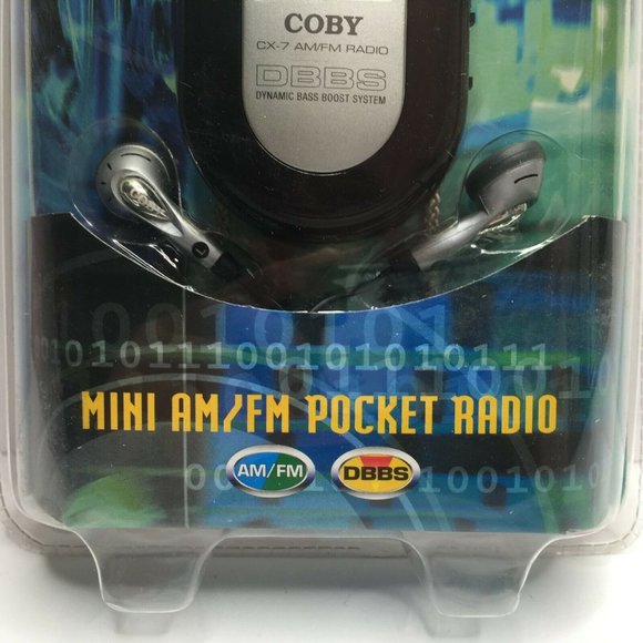 Coby Dynamic Bass Boost System Black CX-7 AM/FM Radio Mini Pocket Radio Earbuds - Picture 3 of 5